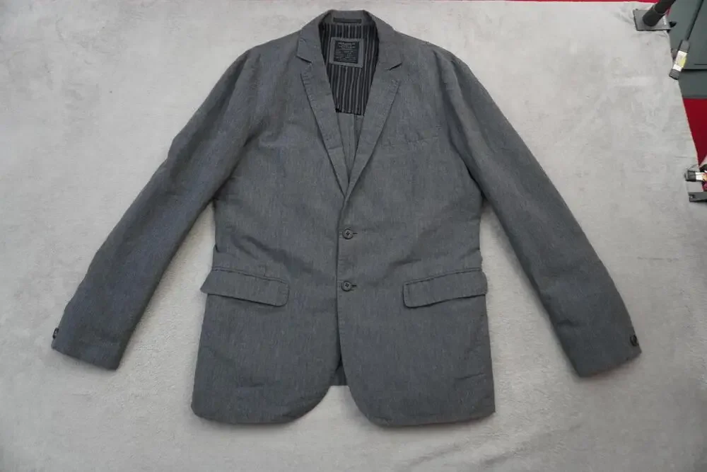 AllSaints Jacket Mens 42 Gray Cotton Linen Spitalfields Single Breasted Blazer